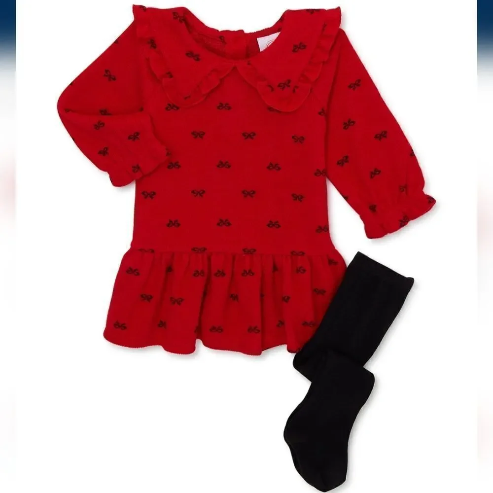 New baby girl Christmas Valentine's day  holiday dress +tights set